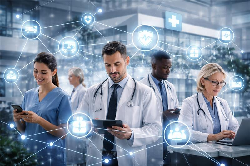 Healthcare Professionals Connected via Network